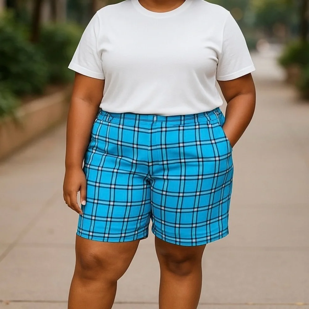 KIM ROGERS Women's plus size 18w Blue Plaid Women’s Bermuda style Shorts